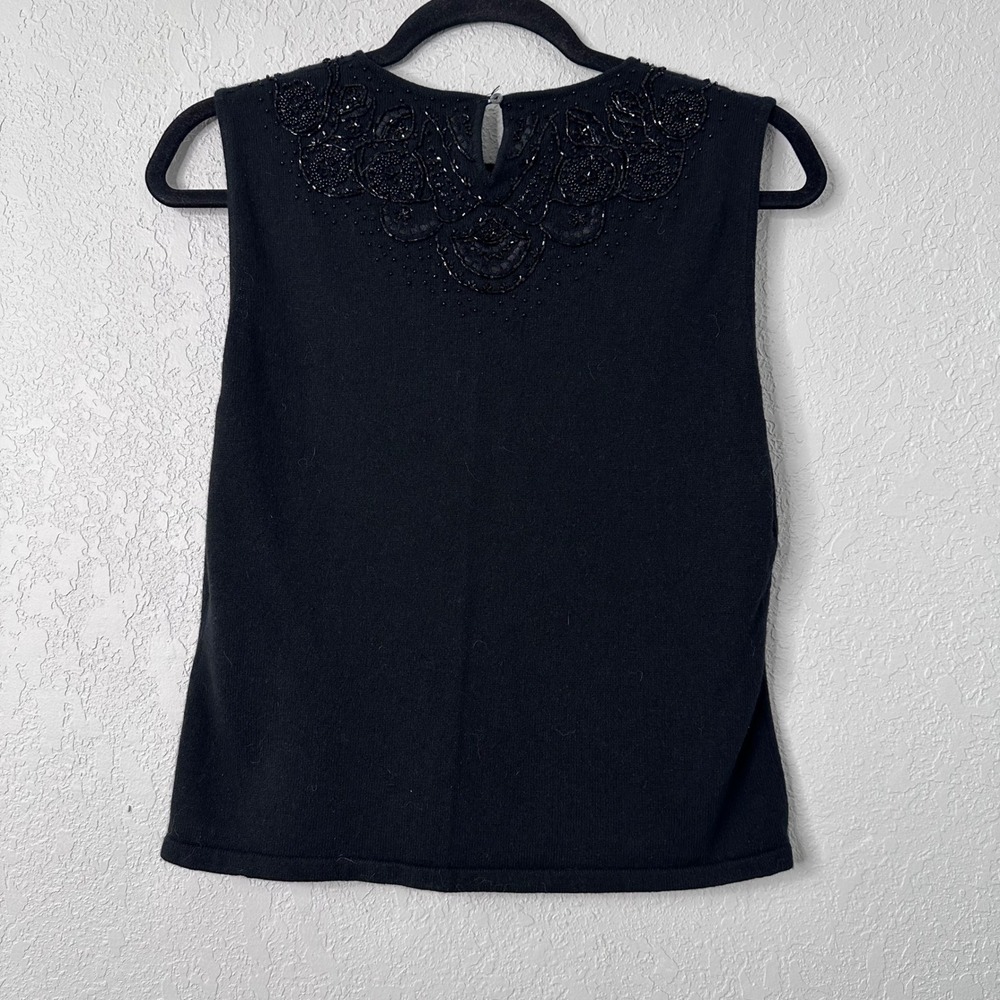 Rickie Freeman Teri Jon Nites Black Beaded Sweater Tank Top L Silk Cashmere - Picture 5 of 6